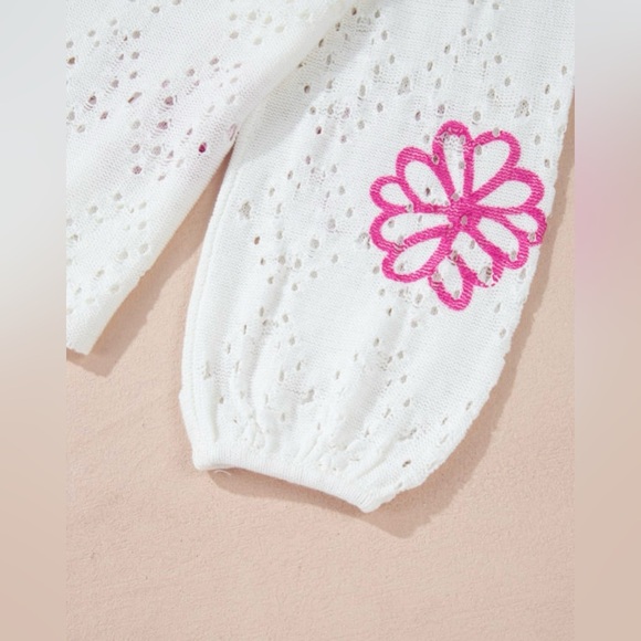 White and Pink Floral Lace Women's Top - Picture 11 of 13